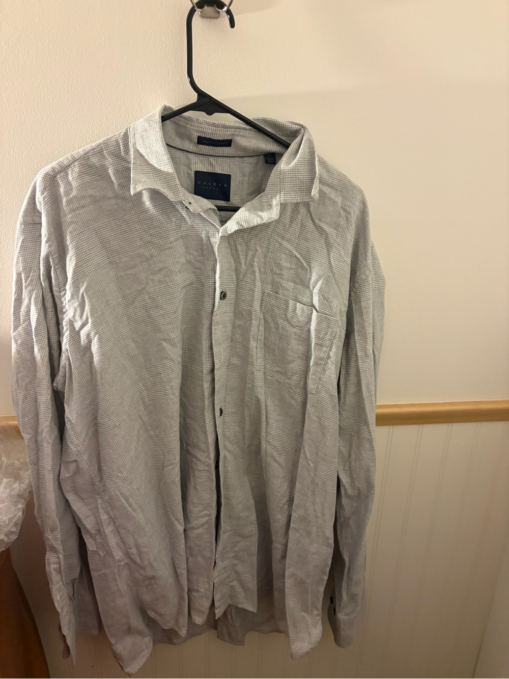 Calder Carmel Men’s XL Gray Plaid 100% Cotton Button Down Shirt Luxury Coastal